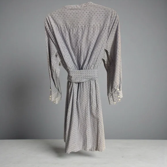 Court & Rowe Ruffle Flocked Dot Pinstripe Long Sleeve 100% Cotton Shirtdress - Picture 3 of 7